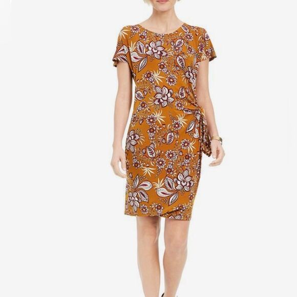 Signature by Robbie Bee burnt orange and burgundy faux wrap dress size PM - Picture 1 of 10